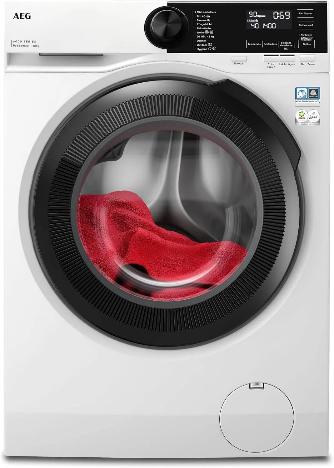 AEG Waschmaschine 6000 1400 LR6AMZ410FL, Gewicht 10 kg, Serie ProSense: Mengenautomatik für automatische Anpassung von Waschdauer, Energieverbrauch