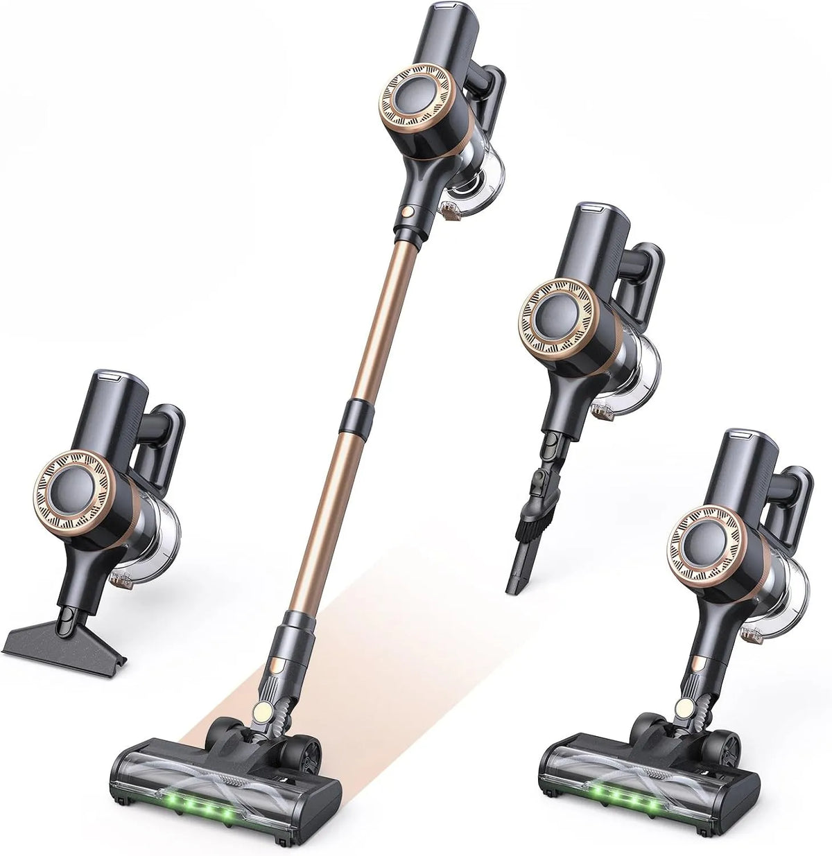 Staubsauger Lubluelu Akku, Kabellos, Teppiche, Gold, 45kPa Starke Saugleistung für Tierhaare, Leichter & Leiser Akku-Standstaubsauger mit LED-Anzeige