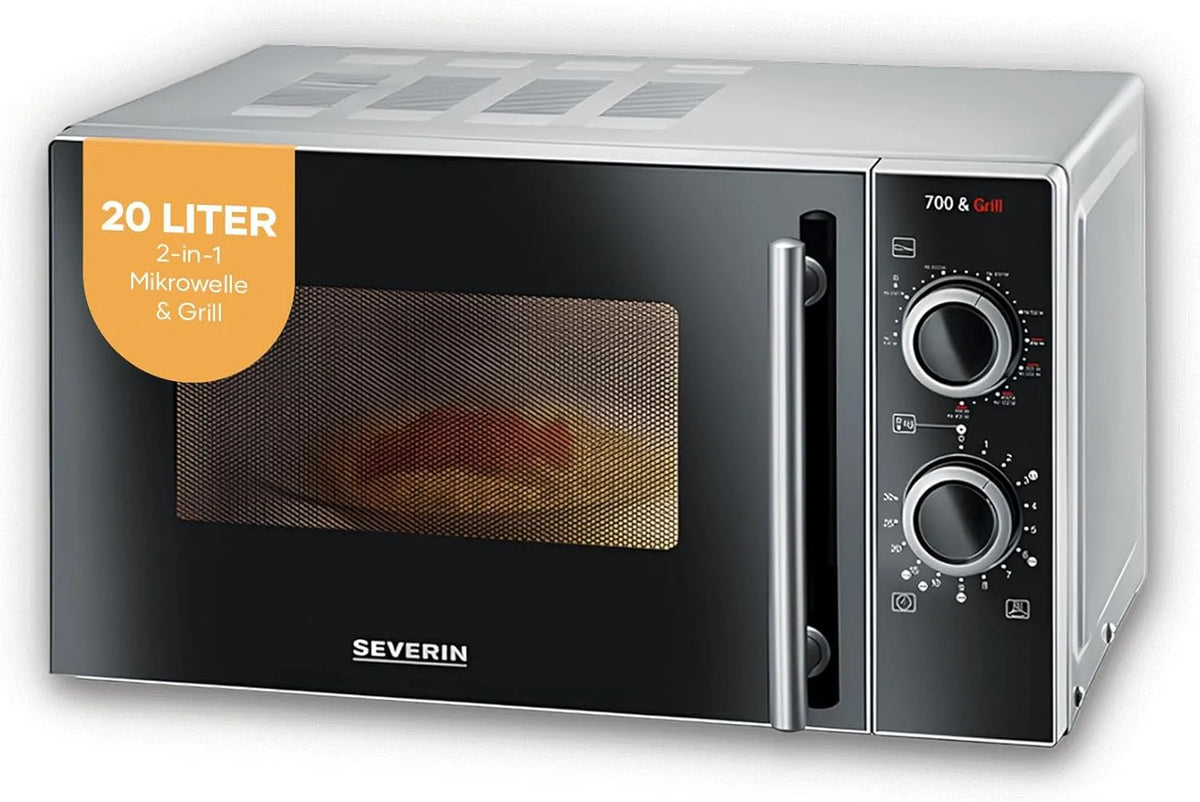 Severin Mikrowelle MW 7771, 2-in-1 mit Grill 700 W, Grillofen mit 9 Automatikprogrammen, mit Grillrost und Drehteller, silber-in Schwarz