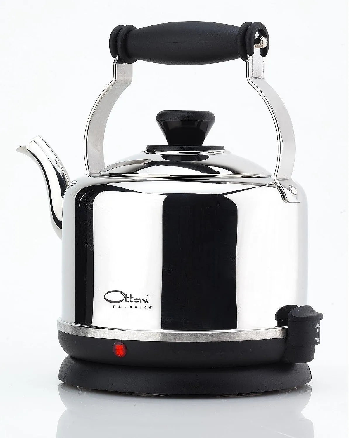 Wasserkocher, Ottoni Fabbrica Fjord Nero Poliert Elektrischer aus Edelstahl Made in Italy, BPA frei, Fassungsvermögen 1,7 L 2400W