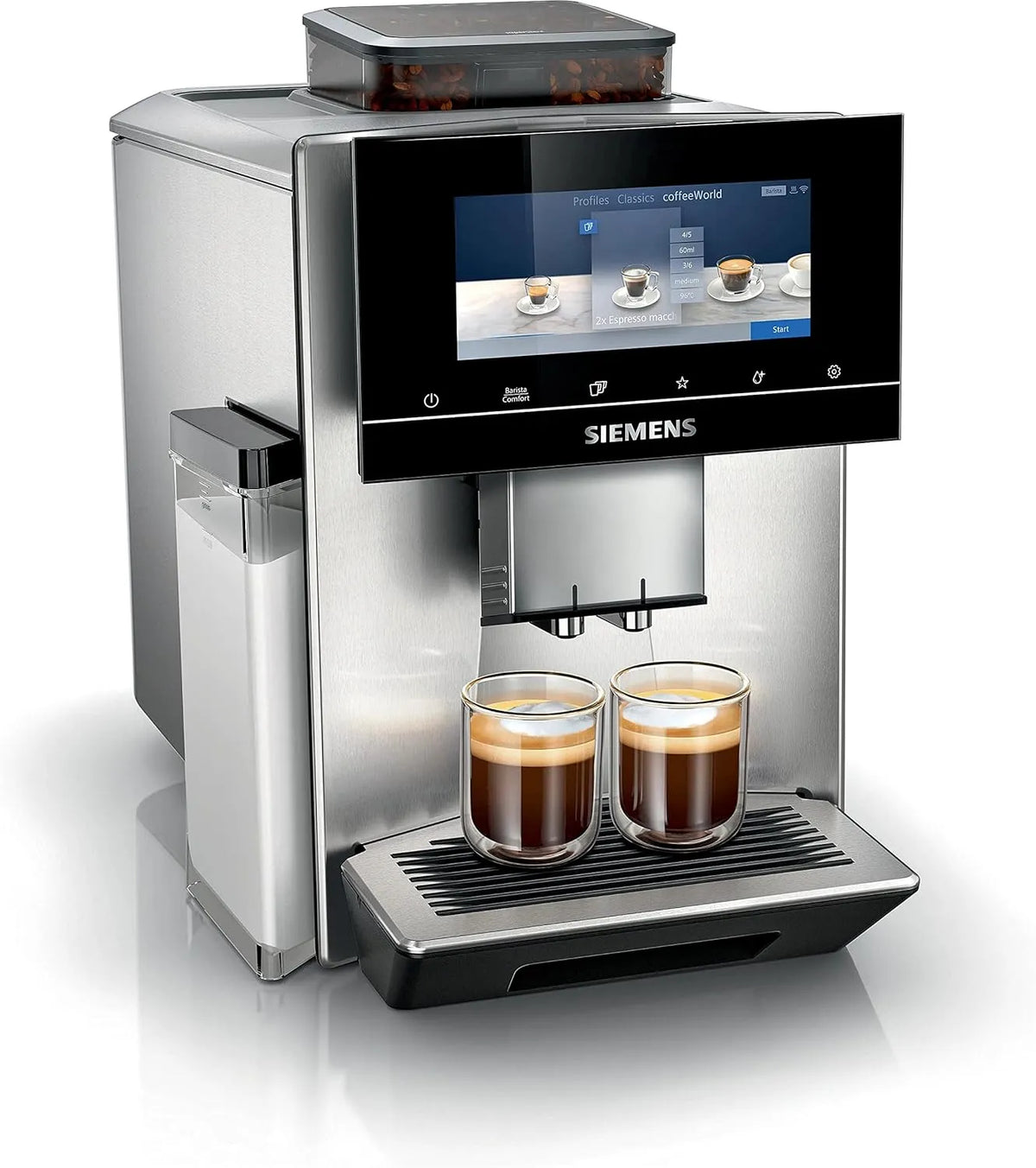 Siemens Kaffeemaschine EQ900 TQ905R03, 6.8' iSelect Display, vollautomatische mit Mühle, BaristaMode, eGrinder, beanIdent System, Home Connect App