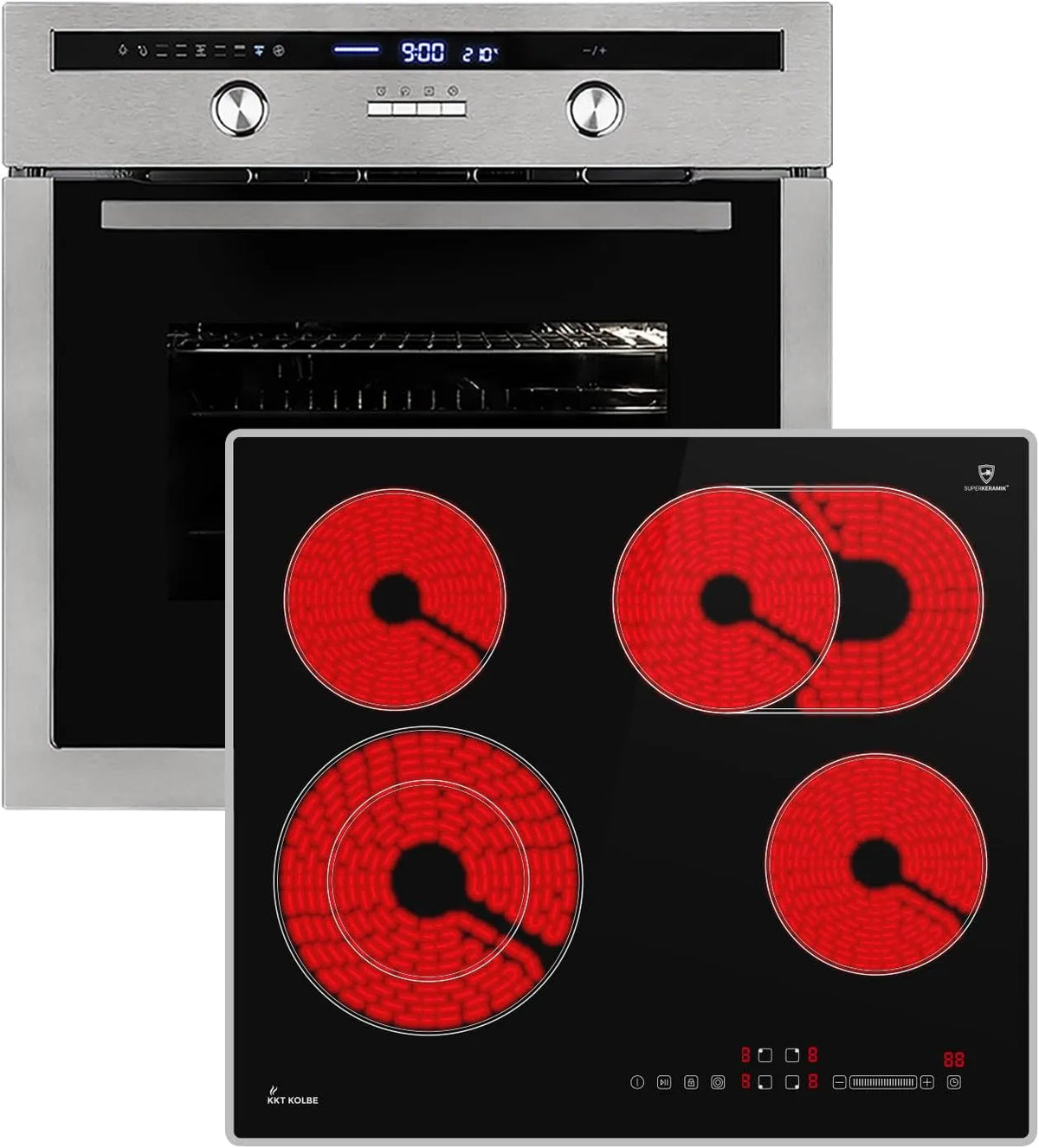 Kochfeld EB8013ED CH5901AL SET8013CH59AL, Breite 59cm, Drehspieß, Grill, Teleskopauszüge, 60cm Einbaubackofen, KKT KOLBE Autarkes Herdset, Heißluft