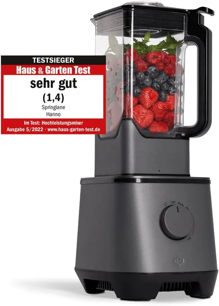 Hanno 32000 SPRINGLANE Hochleistungsmixer, Smoothie Maker 2000 W U, min mit Selbstreinigungsfunktion, inklusive. Rezeptheft & Stößel