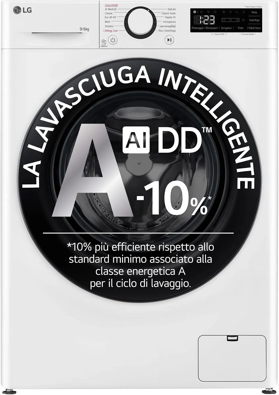 LG Waschtrockner D4R3009NSWB 1400, AI DD 9/6 kg, Serie R3, Energieklasse D, Waschmaschine und Trockner, Umdrehungen, Dampfwäsche, Eco-Hybrid