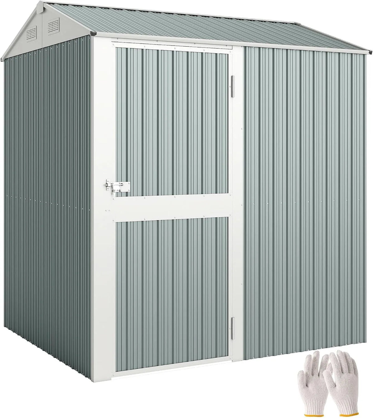 Outsunny Gerätehaus, Metall 3,5 m², Maße 209 x 177 x 236 cm, Hoher Abschließbar Geräteschuppen mit Sattedach Lüftungen Handschuhen