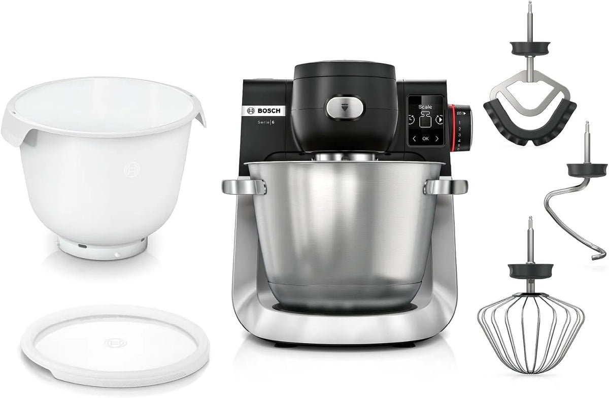 Bosch Küchenmaschine MUMS6ZS18, Serie 6, 2 Schüsseln 5,5 l, 7 Automatikprogramme, 7 Stufen, Edelstahl, Kunststoff, integr Waage, Planetenrührwerk