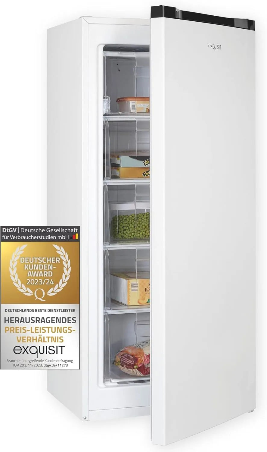 Exquisit Gefrierschrank GS145-051D, 55 cm Breite, weiss, Standgerät, Nutzinhalt: 145 L, 2*- & 4*-Gefrieren, Türanschlag wechselbar