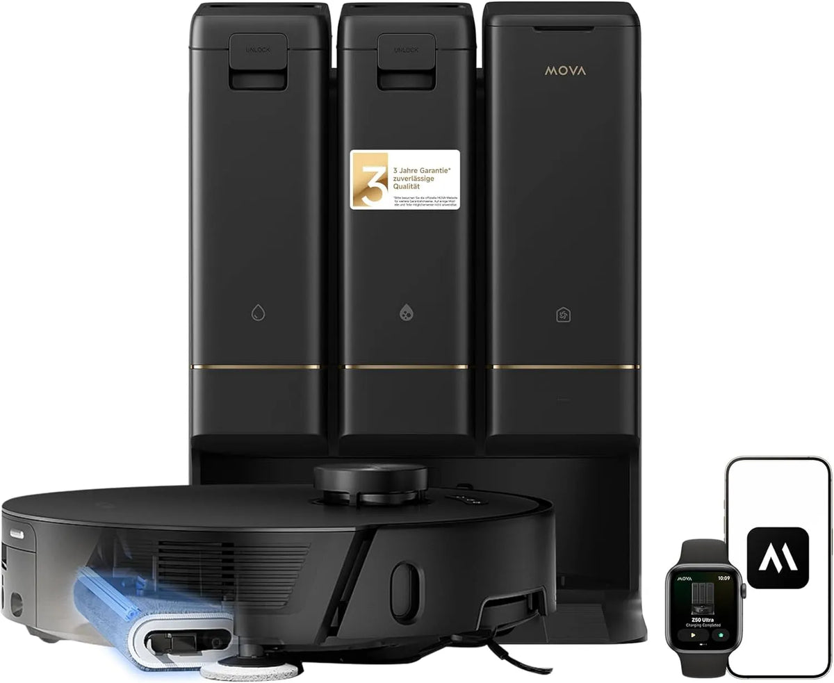 Saugroboter Z50 18N Mova Ultra, Mova Ultra mit wischfunktion mit 19,000 Pa, 75°C Heißwasser-Mopp, Abwärtsdruck, Lift-Mopp & Bürste, Tricut, Auto Entl.