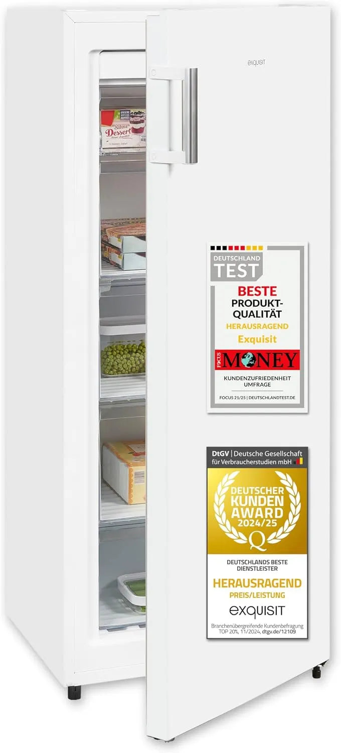 Exquisit Gefrierschrank GS5231-NF-H-010E, Fassungsvermögen 155 Liter, NoFrost, Alarm-Funktion, Tiefkühlschrank groß, Schnellgefrieren, weiss