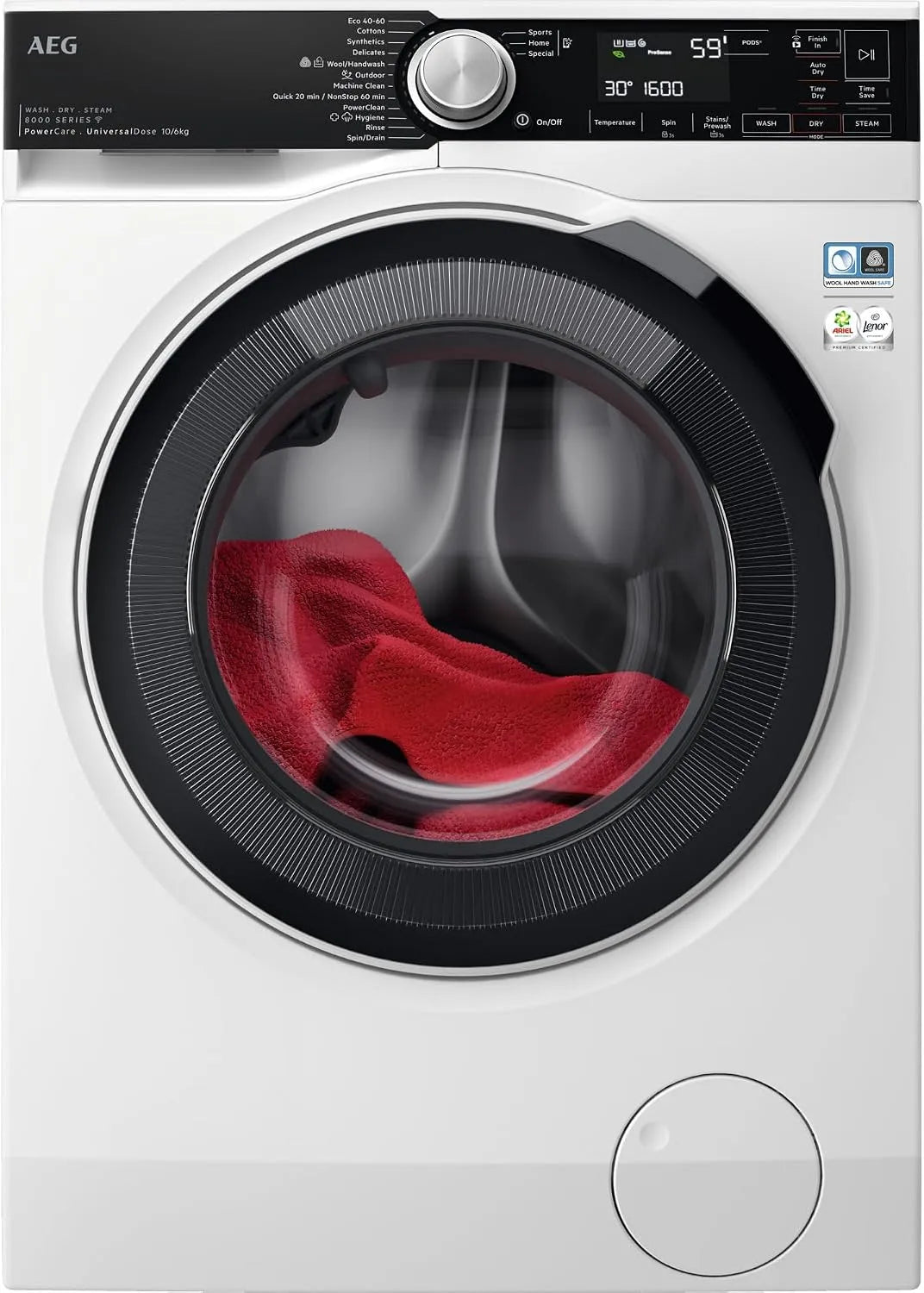 AEG Waschtrockner 8000 1600 LWR8E80610, Gewicht 7kg Trocknen, Serie PowerCare, energiesparend, min, Gewicht 11kg Waschen, WIFi