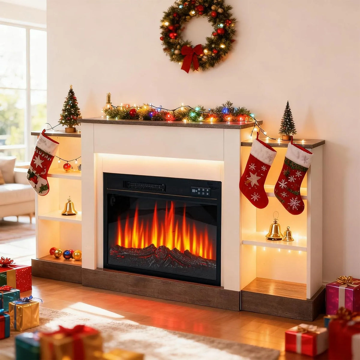 Elektrischer Wandkamin mit Heizfunktion Modell 3D-Flammeneffekt, Leistung 1500W Elektrischer Wandkamin mit Heizfunktion, Timer-Funktion, Fernbedienung