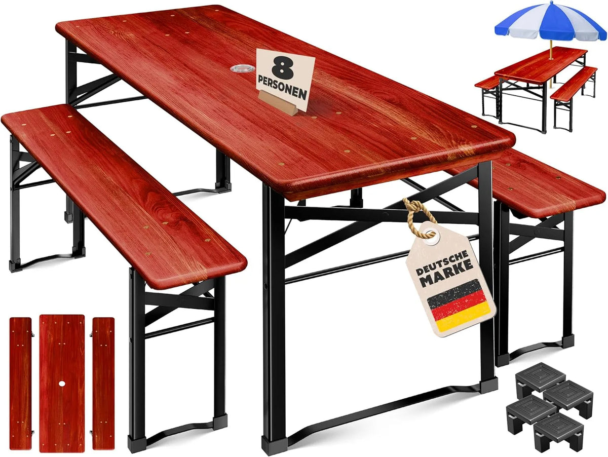 Kesser Bierzeltgarnitur 3-TLG., Biertisch mit 2 Bierbänken, 12-TLG. Bodenschoner, Festzeltgarnitur klappbar, Sitzgarnitur, stabil, Maße 170x46x75cm