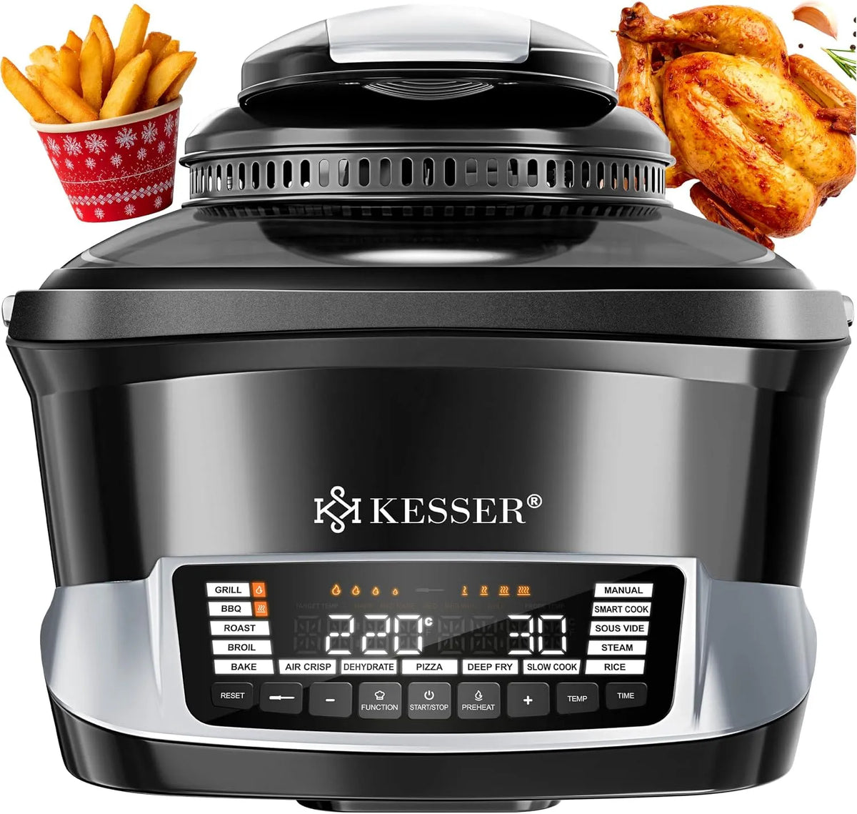 Kesser Heißluftfritteuse, Multikocher mit 8L & 16 Betriebsprogramme Küchengerät, Grillen, Backen, Schmoren, Joghurtbereiter