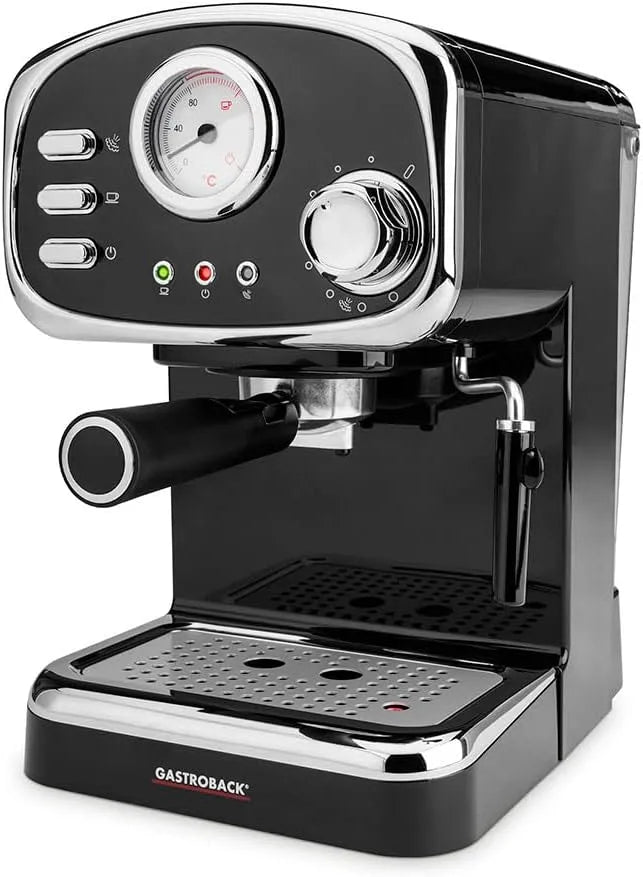 Espressomaschine 42615 GASTROBACK Design, professionelle Espressopumpe, Silber, 1100 Watt, Schwenkbare Milchschaumdüse, in Schwarz