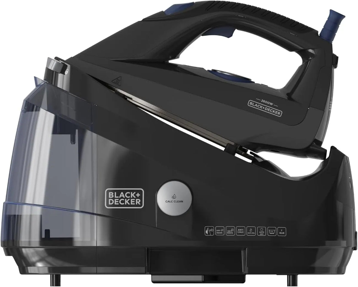 Black+Decker Modell BXSS2600E, 7 bar Dampfdruck, Dampfbügelstation 2600W, Abnehmbarer 1,5L Wassertank, 130 g, ECO-Modus, Antimikrobieller Dampf