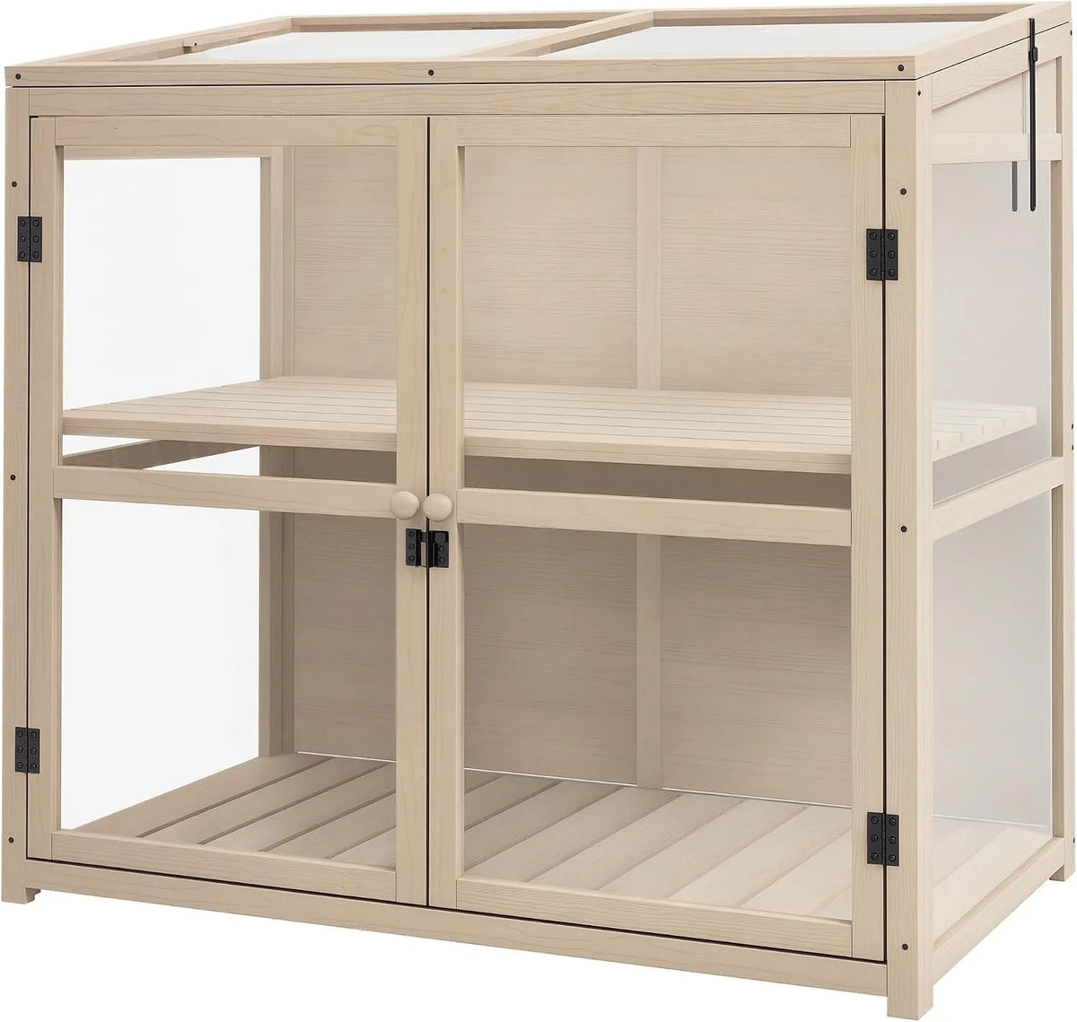Outsunny Gewächshaus, Frühbeet aus Holz 2-Stufiges Hochbeet mit Dachfenster, Maße 103 x 61 x 103 cm, Doppeltür, Winddichtes Treibhaus, für Balkon