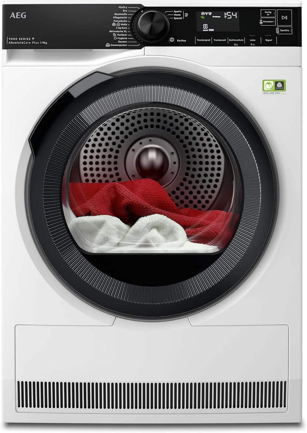 AEG Wärmepumpentrockner 9000 3D-Scan TR9W75790, Serie AbsoluteCarePlus: Daunentrocknung, Energiekl. B, Trommelbeleuchtung, WiFi 9 kg, Energiesparend