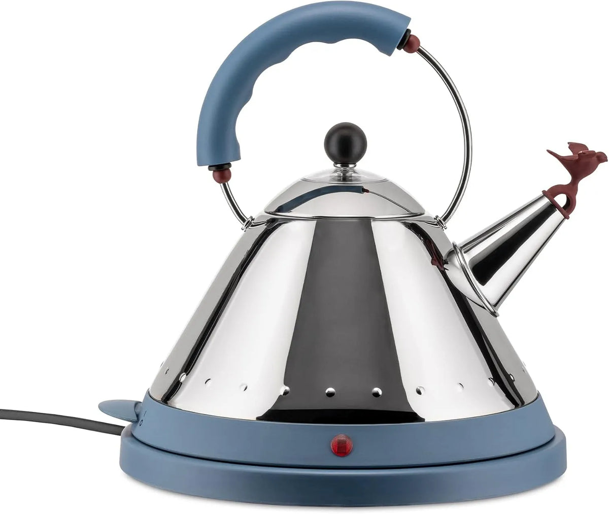 Wasserkocher, Alessi Elektrischer, kabelfreier aus Edelstahl mit Griff und Aufsatz aus PA, hellblau