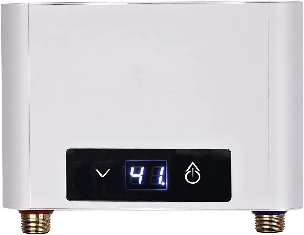 Warmwasserbereiter, Mini Instant Durchlauferhitzer für Badezimmer Küche, Weiß,3500W ohne Duschset, LED Große Display