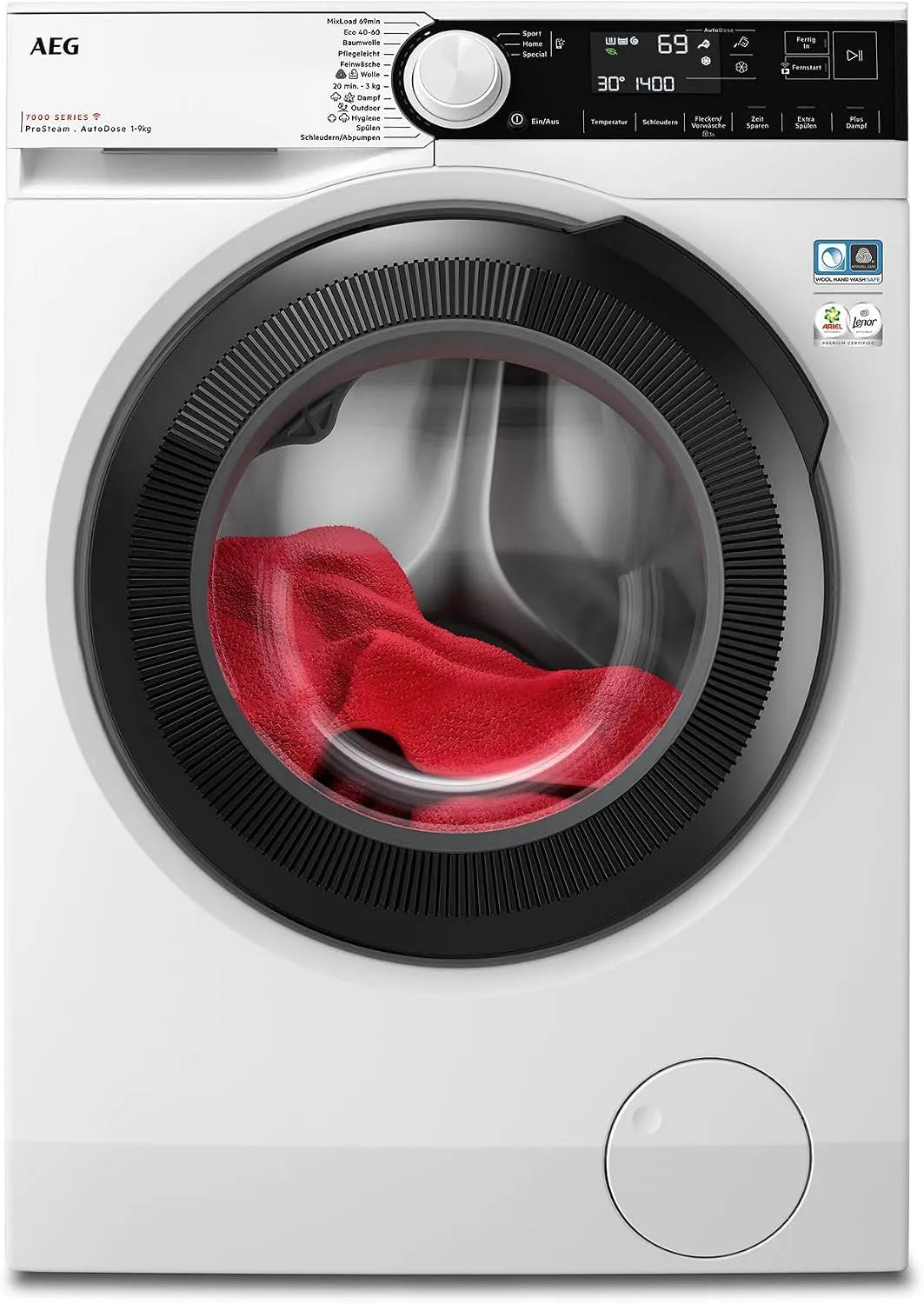 AEG Waschmaschine 7000 1400 LR7D70490, Gewicht 9 kg, Serie ProSteam: Auffrischfunktion, mit, WiFi, Mengenautomatik, Wasserstopp, min