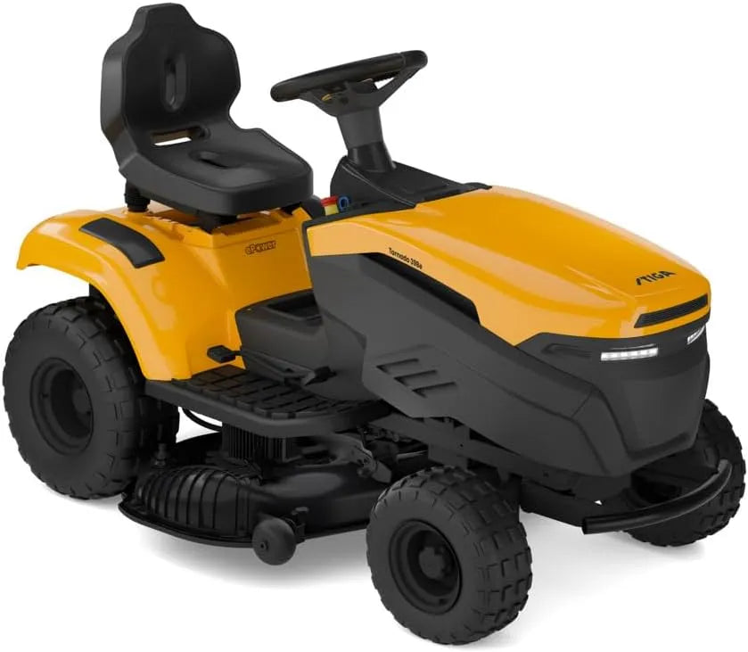 Stiga Modell 398e, Breite 98 cm, Tornado Akku-Aufsitzmäher, Elektrischer Antrieb, Spannung 56 V, Rasenflächen bis 7.000 m²