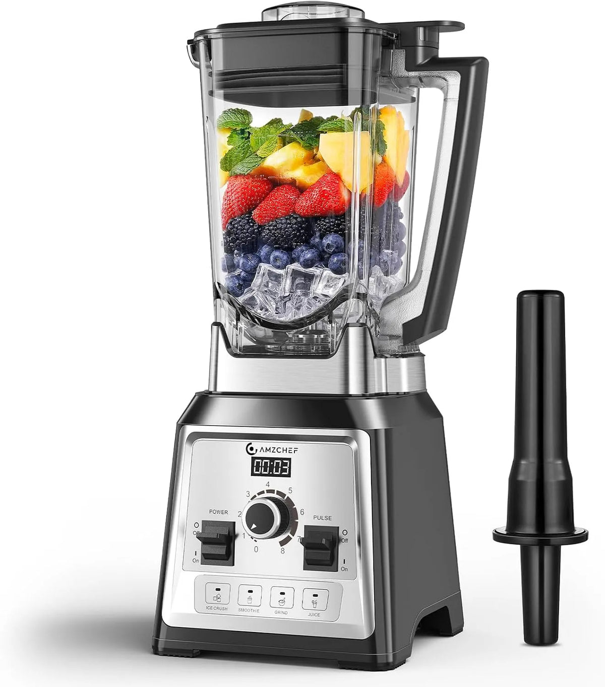 Standmixer AMZCHEF, Fassungsvermögen 2L Mixer Hochleistungsmixer, Smoothie Maker, BPA-Freiem, 2000 Watt, Fleisch Mixer