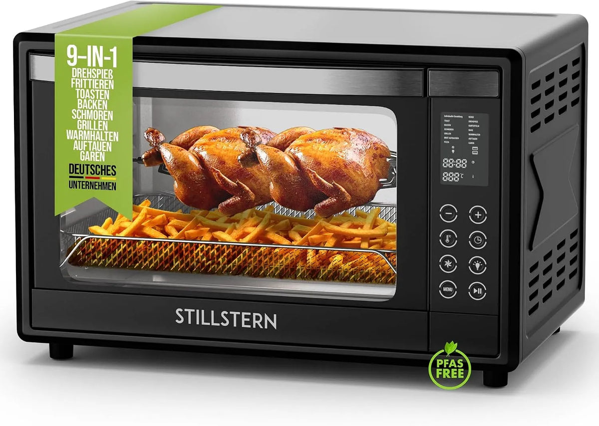 Grill, Fassungsvermögen 35L, 13 Betriebsprogramme, Stillstern Minibackofen mit Umluft, DE Version, Auftauen&Warmhalten, Mini Backofen Pizzaofen
