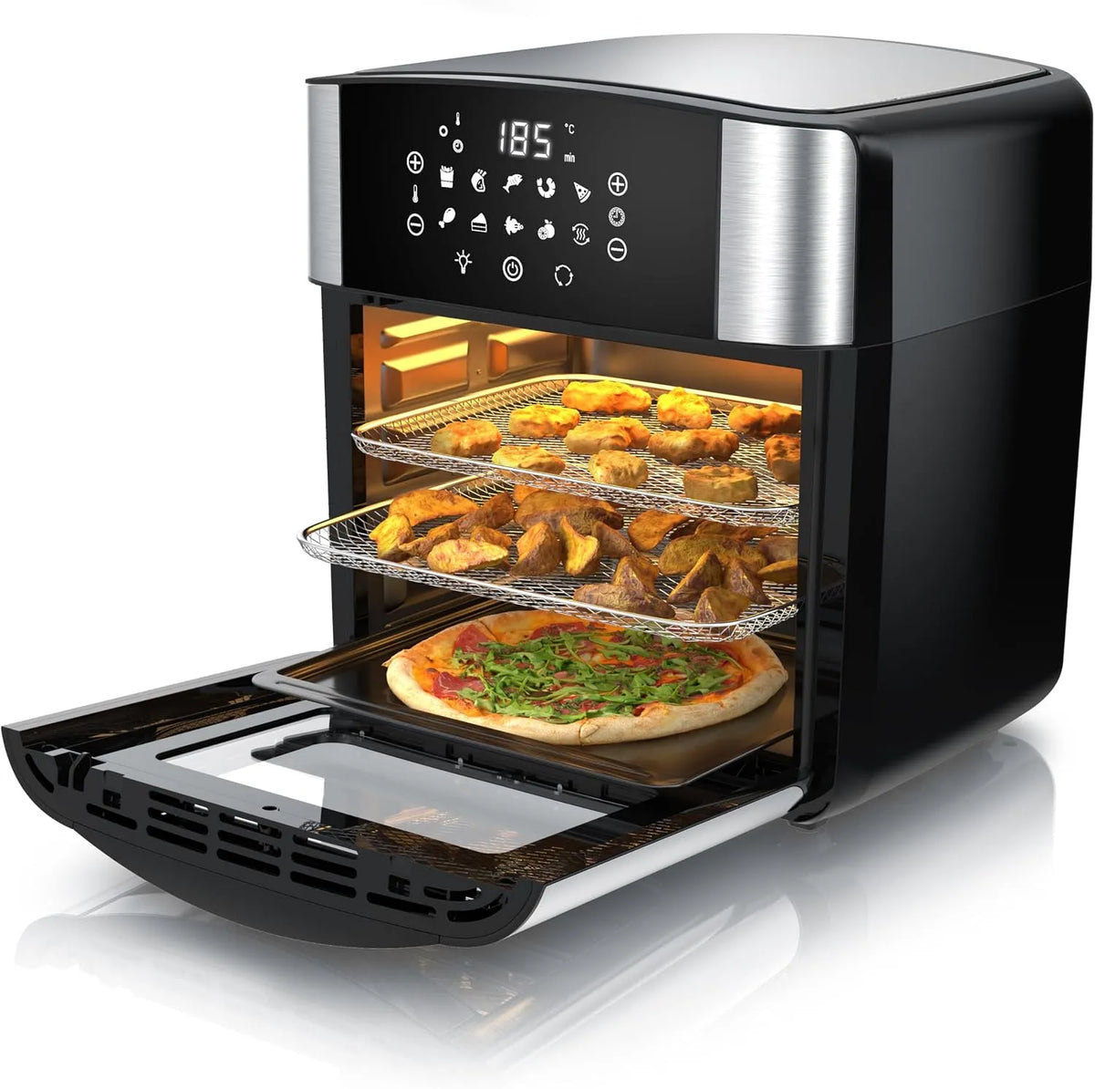 Heißluftfritteuse Arendo, Backofen Umluft, extra Groß 16 Liter, Fritteuse ohne Öl, XXL, Grill, Dörrautomat, Air Fryer, mit Touchscreen