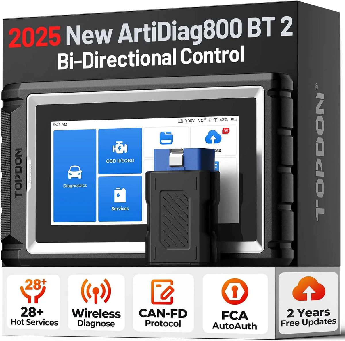 Modell diagnosegerät für alle Fahrzeuge AD800BT V2.0 OBD2 TOPDON, 2 Jahre kostenlose Upgrades, Bidirektionales diagnosegerät Auto, FCA