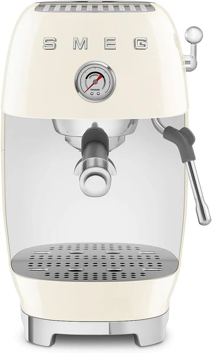 Smeg Espressomaschine ECF03CREU, Fassungsvermögen 1,4 l Tank, Leistung 1650 W, Manuelle, Thermoblock, Cold Brew, Dampfdüse und Manometer, Creme