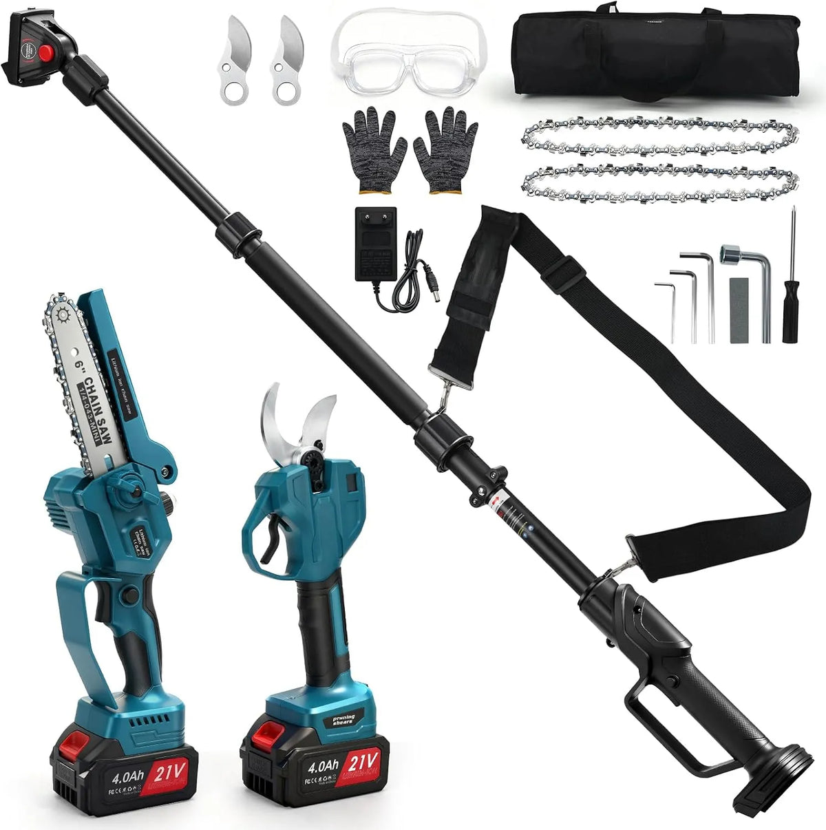 Makita Modell 2x4Ah, Bürstenlos Motor für 18V, 4 in 1 Akku Astschere Mini Kettensäge Teleskop mit Akkus, 55 mm Elektrische Gartenschere