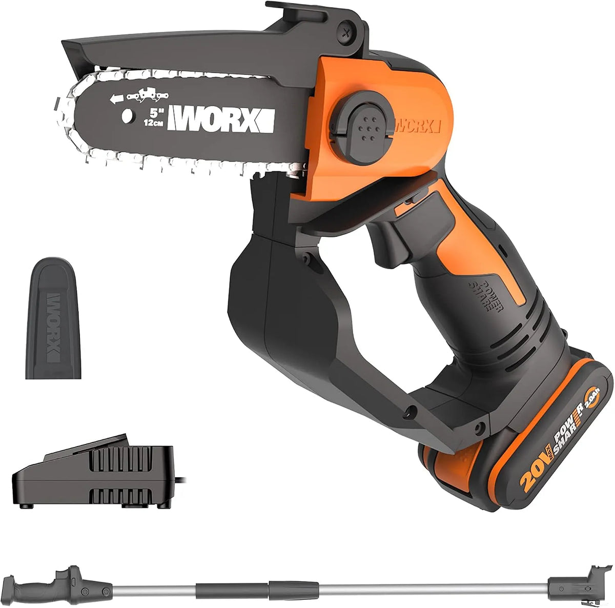 Worx Modell, Akku Mini Kettensäge 18V WG324E.1, MAX 20V, 12 cm Führungsschiene, Spannung 18V, PowerShare, vibrationsarm, leicht und tragbar