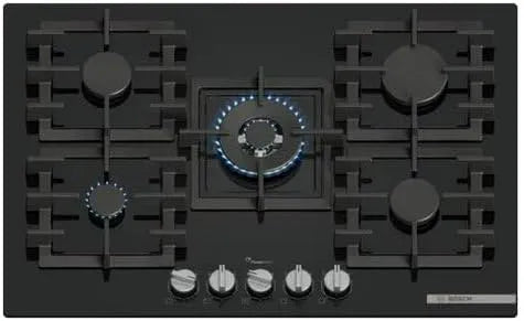 Bosch Kochfeld PPQ7A6I40, Serie 6 Gaskochfeld 5-flammig 80 cm Hartglas in Schwarz