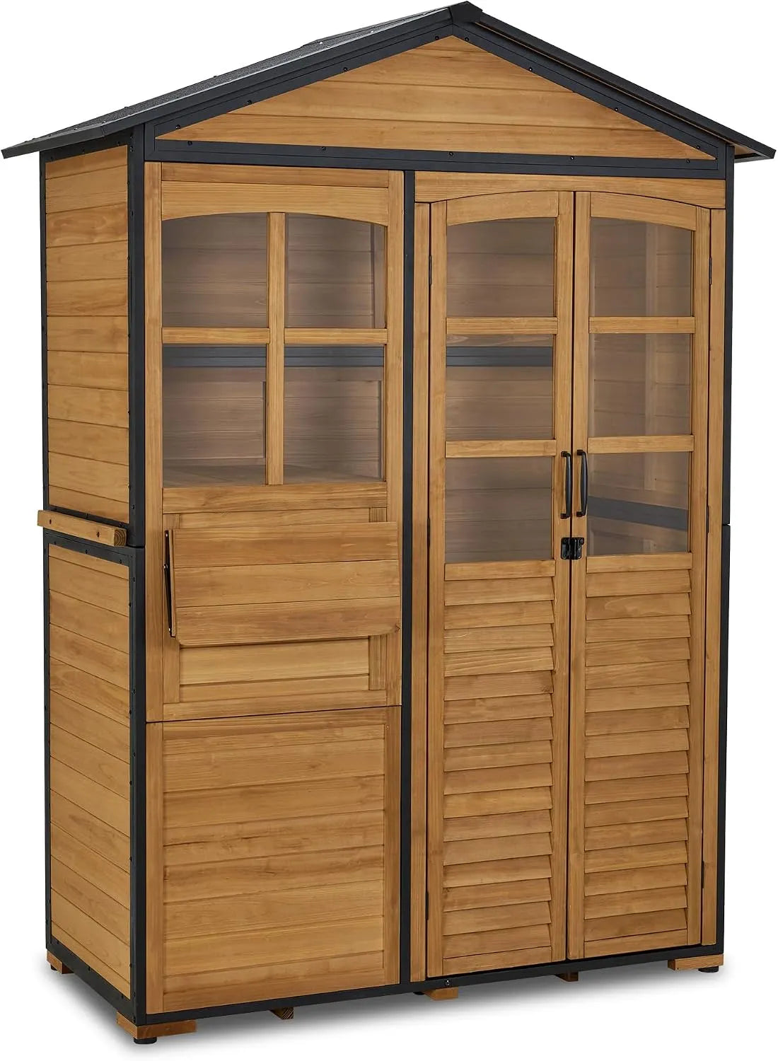 Geräteschuppen 0937, Wetterfest, Aufbewahrungsschrank für Außenbereich, Natur, M MCombo Gartenschrank Holz Metgallgestell mit 3 Ablagen