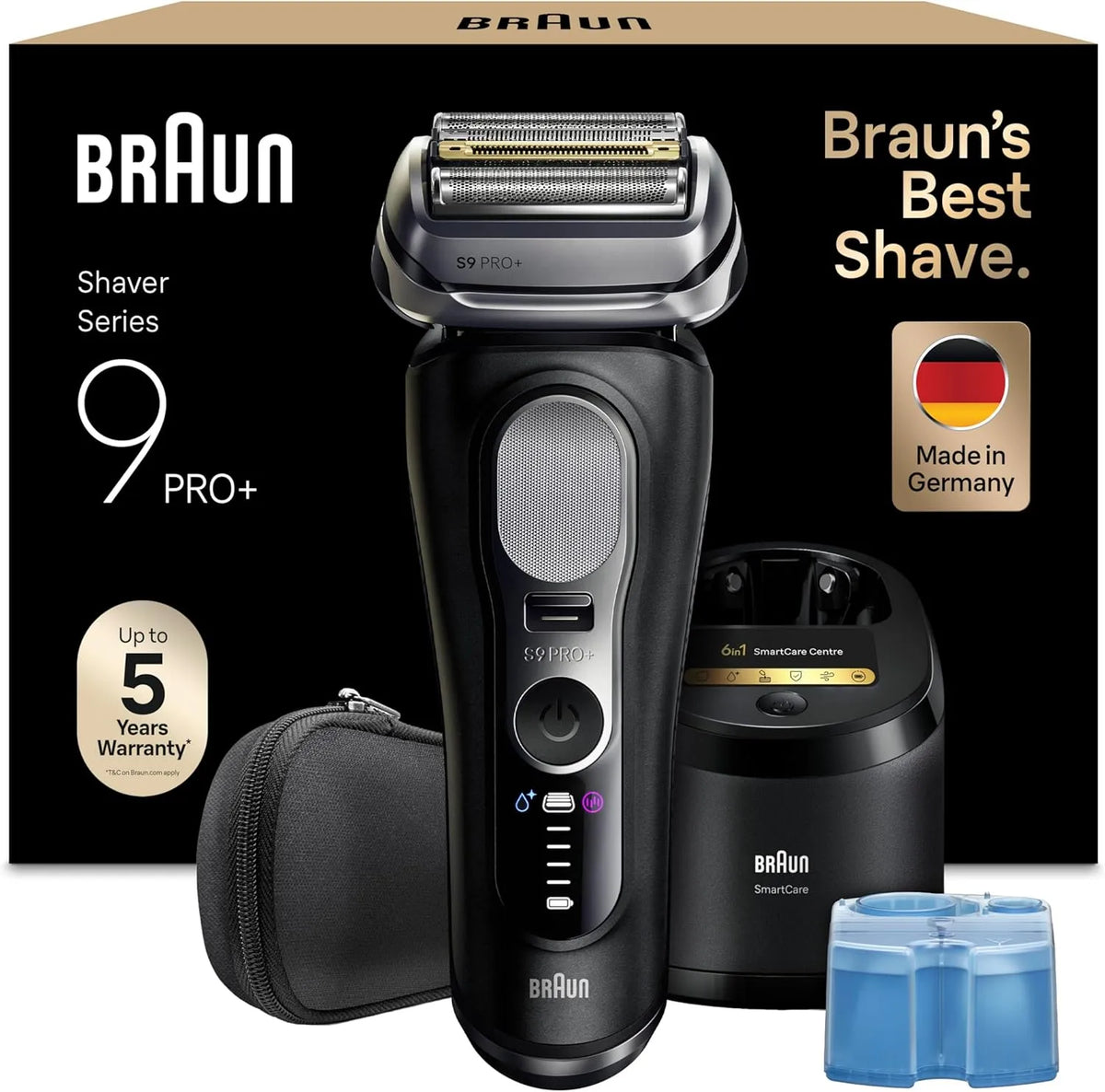Braun Series 9 PRO+ Elektrorasierer Herren, 5+1 Ultradünne Präzisionsklingen, 6-in-1 SmartCare Center, Pro-SensoAdapt, in Schwarz, 9660cc