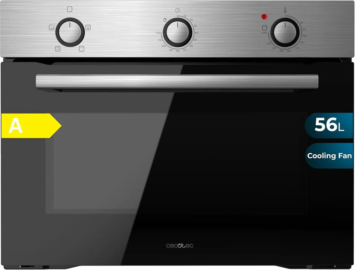 Cecotec Backofen C134500, Leistung 2600W, 56L Kapazität, 4 Funktionen, 3 Einschubebenen, Einbaubackofen Bolero Hexa Inox, Energieklasse A, Timer