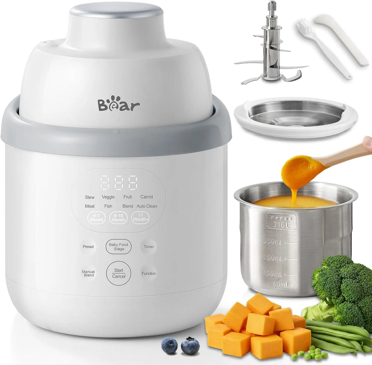 NutriEase AllStage Edelstahl Bear Babynahrungszubereiter, OneStep Baby Food Maker Babybrei-Zubereiter, BPA-frei