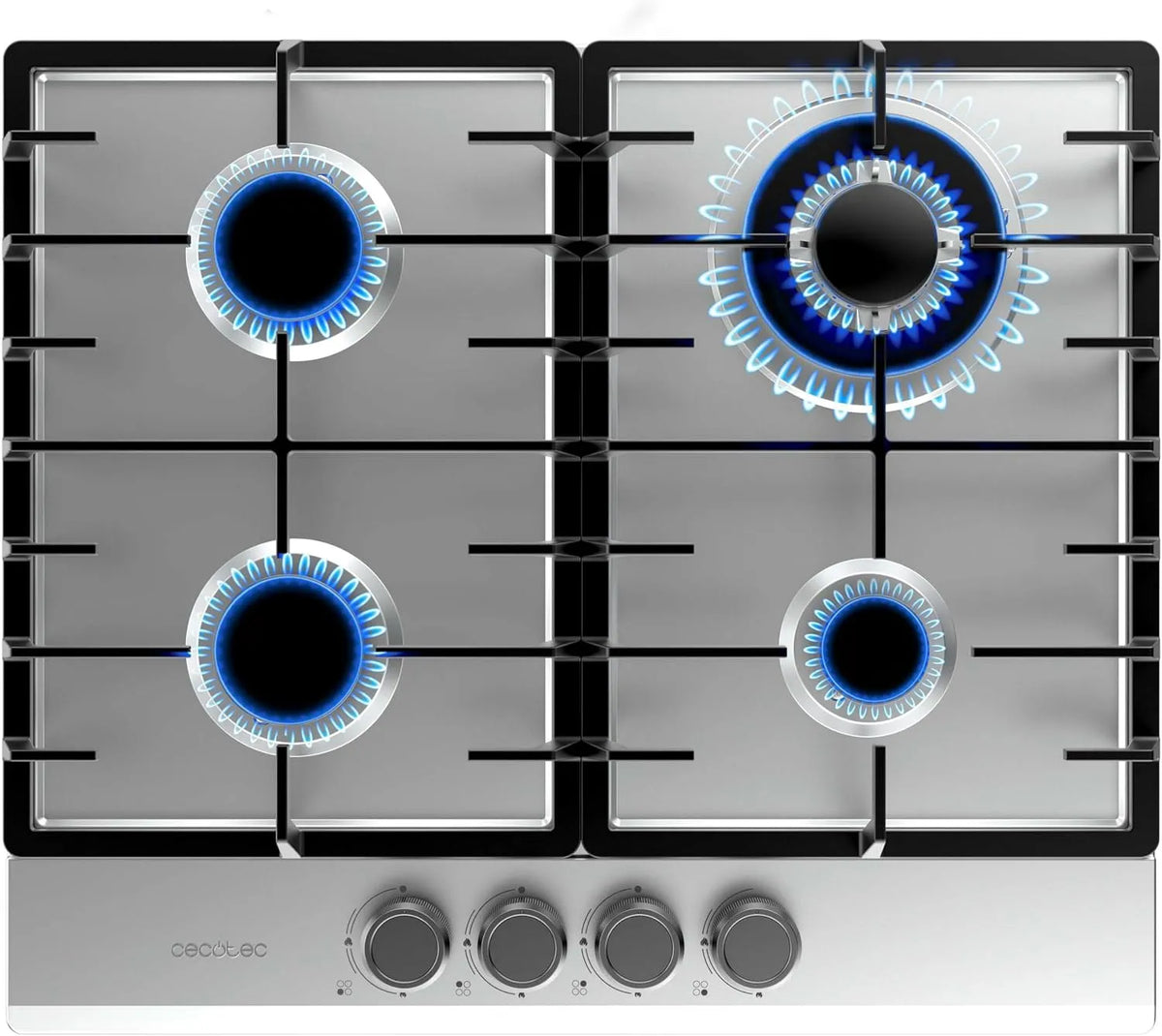 Cecotec Modell 4200F, 4 Brenner, Edelstahl, Triple-Crown WOK-Brenner, Sicherheitsventilsystem, Leistung 8000W, Gasherd Bolero Squad G Inox