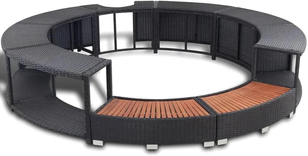 VidaXL Whirlpool, mit Stauraum für Spa Schwimmbecken Poolumrandung Poly Rattan in Schwarz Hartholz Rund Pulverbeschichteter Stahl