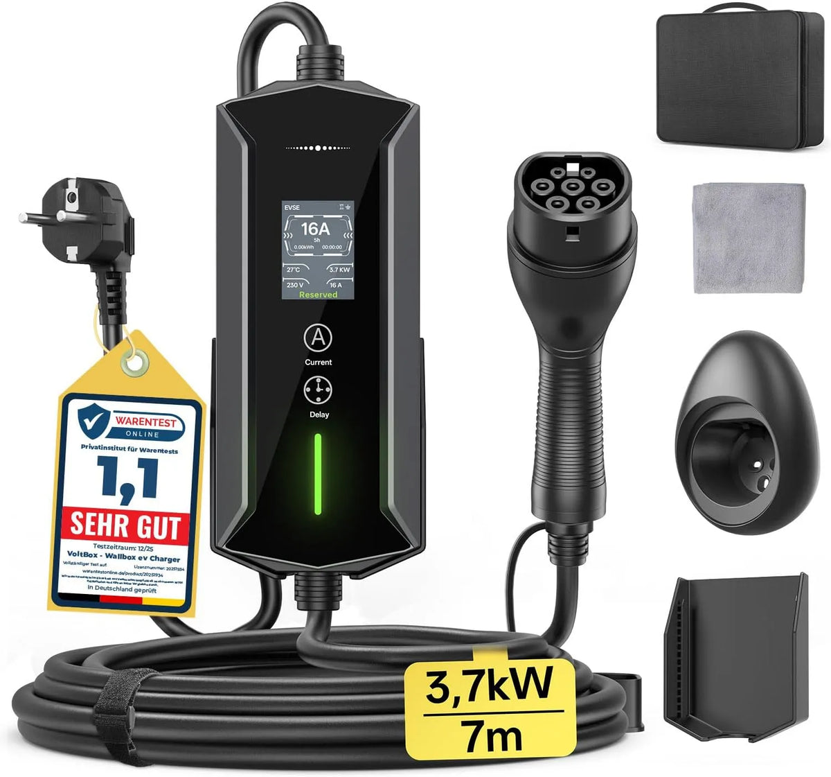Modell 1-phasig Typ 2 Ladekabel Schuko, 7m 6-16A IP65 IEC 62196, 2, & PHEVS, Einstellbarer Ladeleistung, Einstellung Startzeit, für Allen EVs