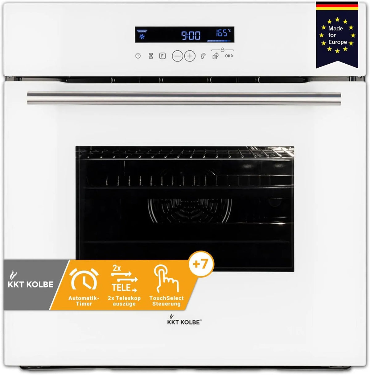Backofen EB8015W KKT KOLBE, 60 cm weiß, Fassungsvermögen 70L, Leistung 3,2kW, Wärmeschutzverglasung, autark, Grill, Umluft, Heißluft