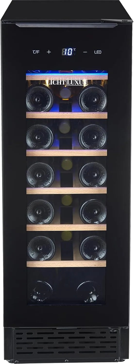 Kühlschrank, 37 dB, 1 Zone Weintemperierschrank mit UV-Glastür & Holzablagen, Leiser Getränkekühlschrank, Weinkühlschrank 30cm Breit, für 20 Flaschen
