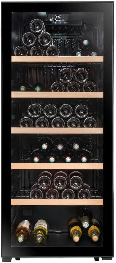Kühlschrank LS117BLACK, Temperaturbereich von 5°C bis 20°C, Weinkühlschrank, Glastür aus UV-un durchlässigem Glas, in freistehender Ausführung