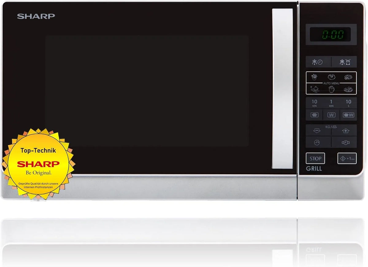 Sharp Mikrowelle R642INW, 2-in-1 Grill-Kompakt-Mikrowellengerät, Tageszeitanzeige, Kindersicherung