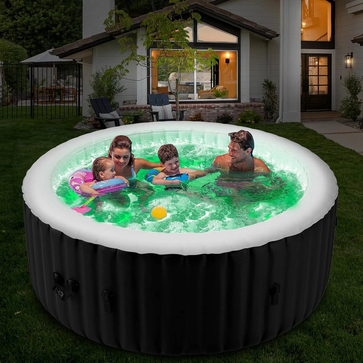 Pool, Leistung 2400W In, Fassungsvermögen 799 Liter, Auslaufsichere, Bubble Spa & Wellness Massage, Hot Tub Aufblasbar für 4 Personen Mit LED