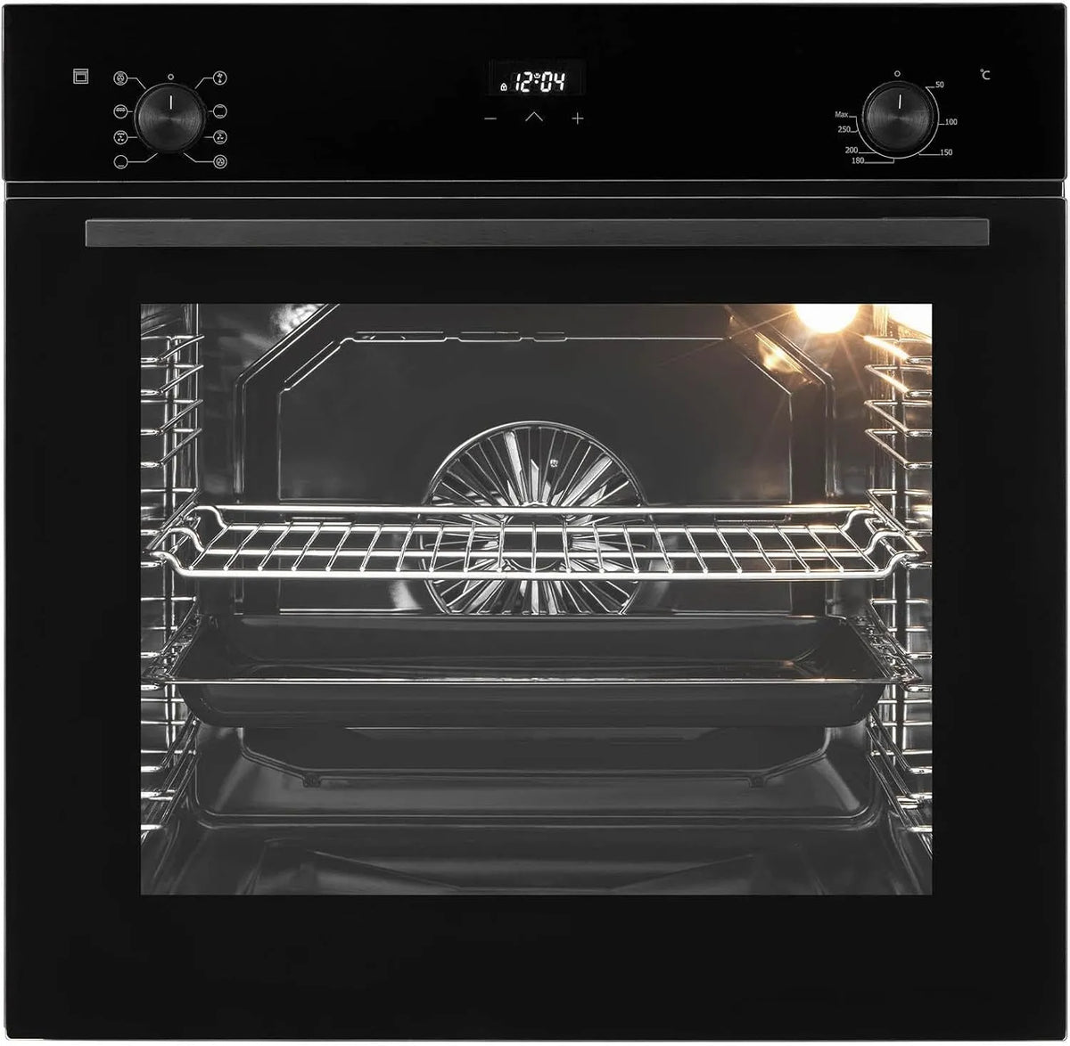 Backofen Oranier Einbau, 60 cm mit 9 Funktionen, 3D Heißluft, versenkbaren Knebeln, Ober, Unterhitze, Umluft-Grill, Auftaufunktion, Timer