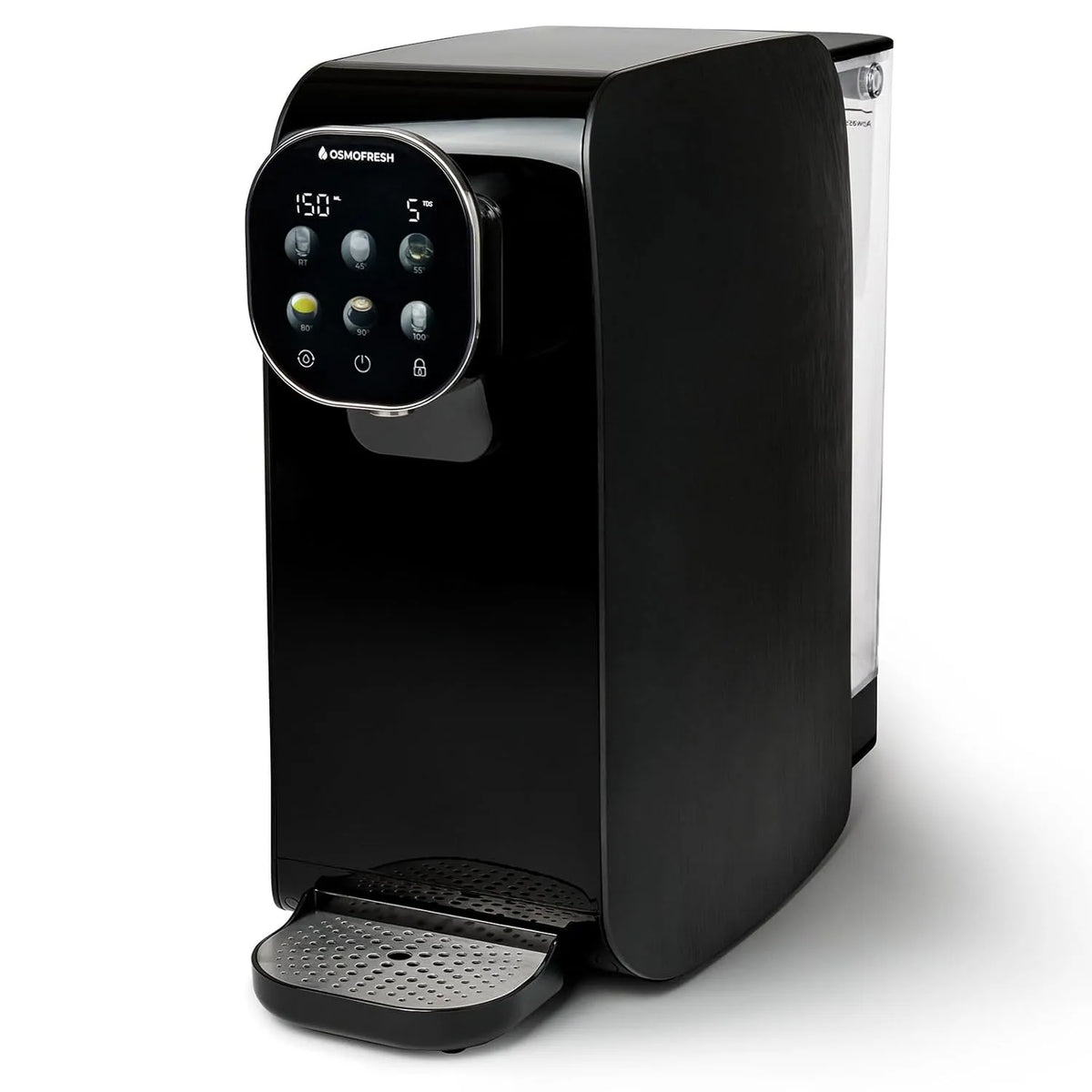 Osmoseanlage Quella Pro Black OsmoFresh Auftisch, 7-Fach Umkehrosmose Filterung, 6 Temperaturstufen, Wasserfilter für Küche Büro Wohnmobil, UV