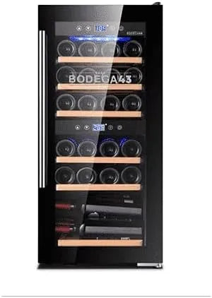 Kühlschrank, 24 Weinkühlschrank, 43 dB, Weinkühlschrank 2 Zonen, 5-20 ºC, Fassungsvermögen 80 Liter, 24 Flaschen, 6 Regaleinschübe, Geräuscharm