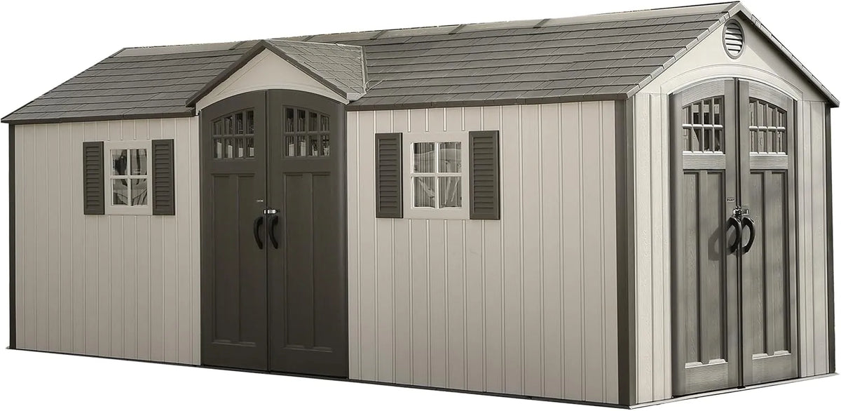 Gartenhaus, 244x605x244 cm Farbe Grau, & Gerätehaus Makro, Kunststoff Gartenschuppen & Geräteschuppen