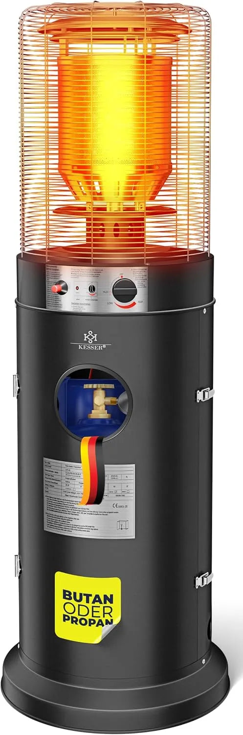 Kesser Modell, Freiluftheizung 10 kW Gasheizstrahler gasheizer KE12, Wärmestrahler, inklusive. Schutzhülle, Heizgerät, in Schwarz